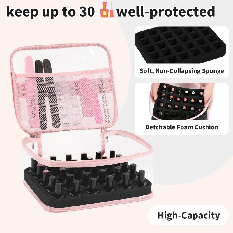 Beloving Clear Nail Polish Organizer Holds 30 Bottles PVC Nail Polish Case See-Through Nail Supplies with Manicure Tools Storage Sections  Portable Travel Nail Tech Carrying Bag for Storage Display - Image 5